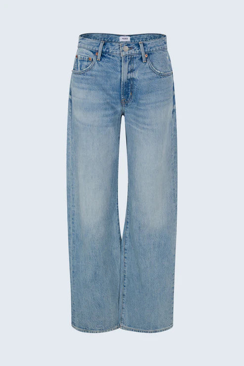 Light blue jeans on a light gray background
