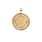 Gold pendant with a clover design on a white background