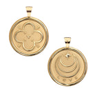 Two gold pendants on a white background