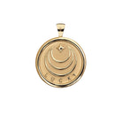 Gold pendant with 'LUCKY' engraving on a white background
