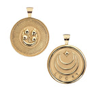 Two gold pendants on a white background