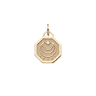 Gold pendant with 'lucky' engraving on a white background
