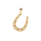 Gold horseshoe pendant with star-shaped gemstones on a white background