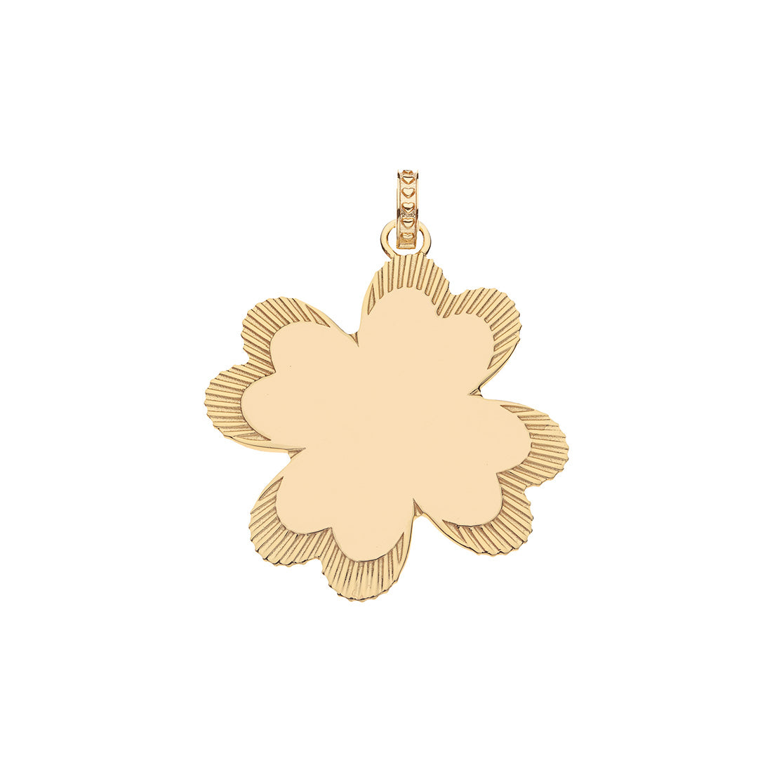 Gold four-leaf clover pendant on a white background