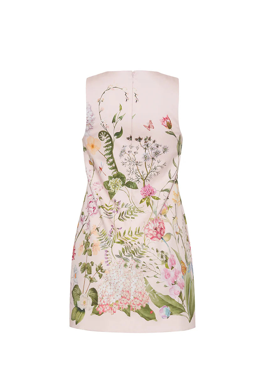 Floral and nature-themed dress on a white background