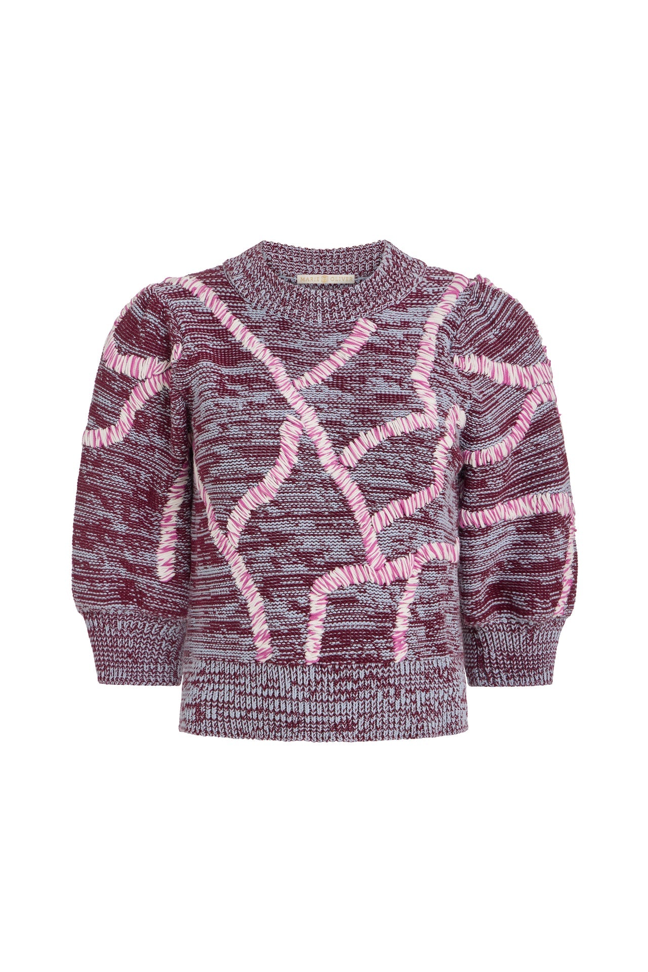 Multicolored sweater with abstract pattern on a white background