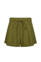 Green shorts with a tie waist on a white background