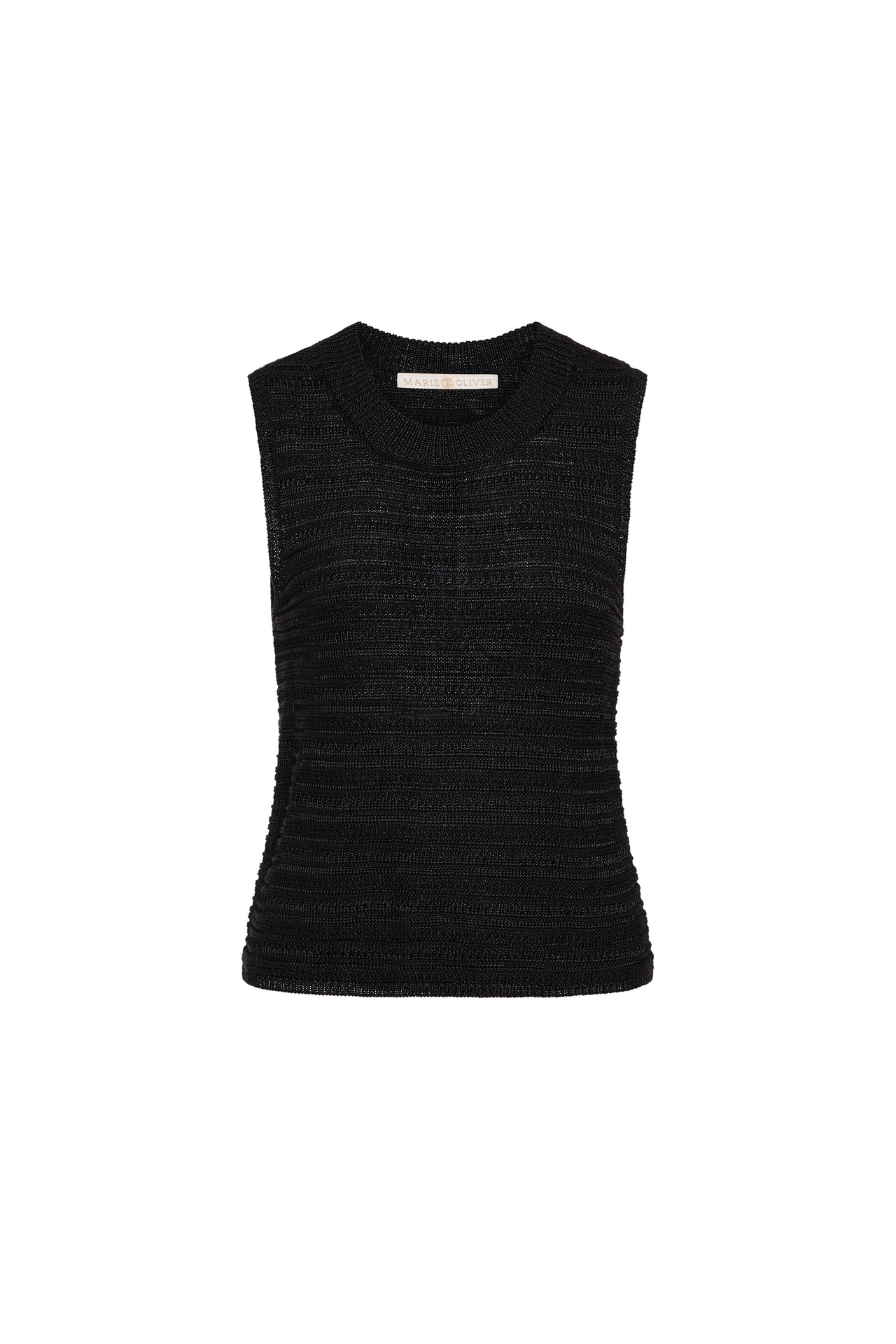 Black sleeveless top on a white background