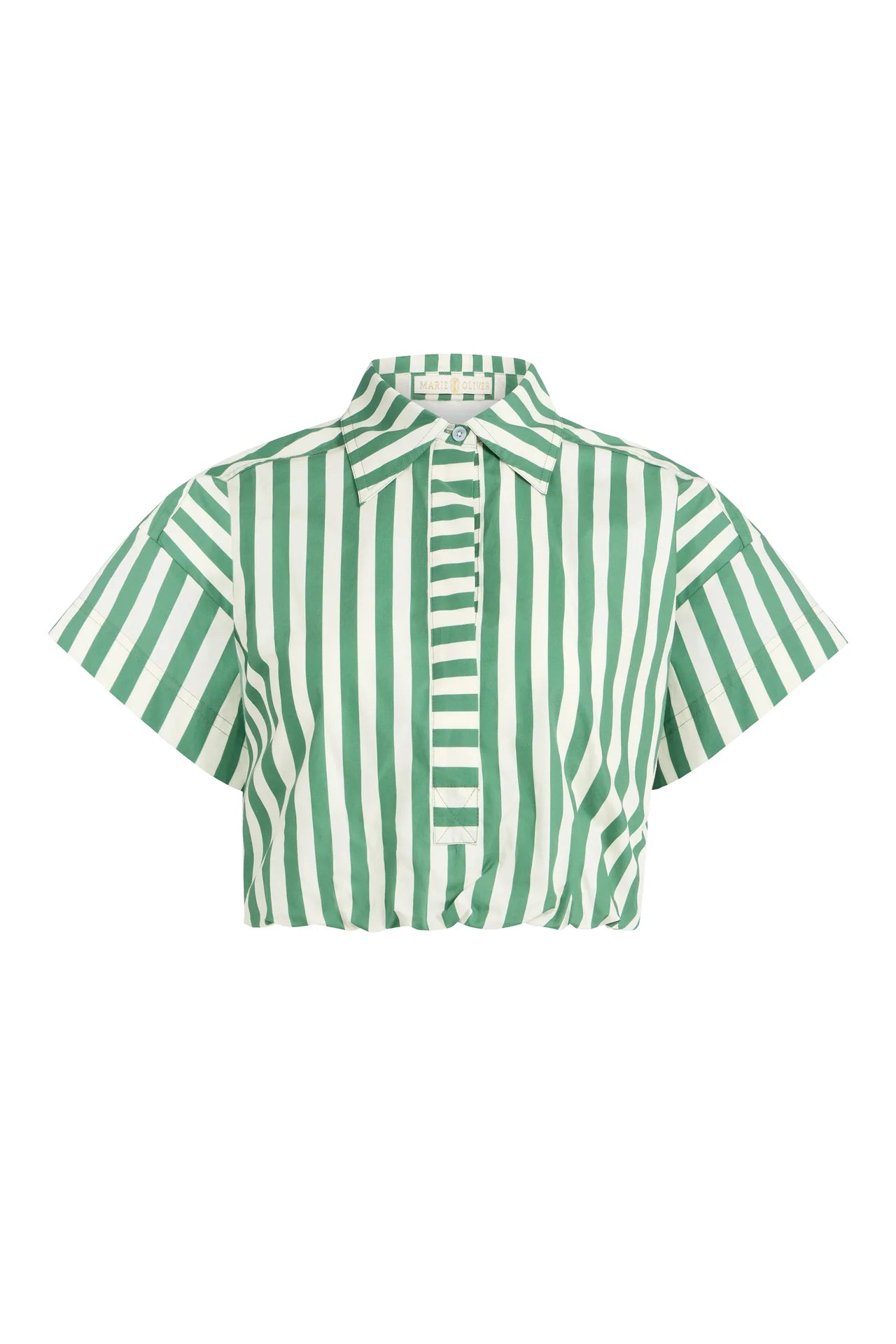 Green and white striped shirt on a white background