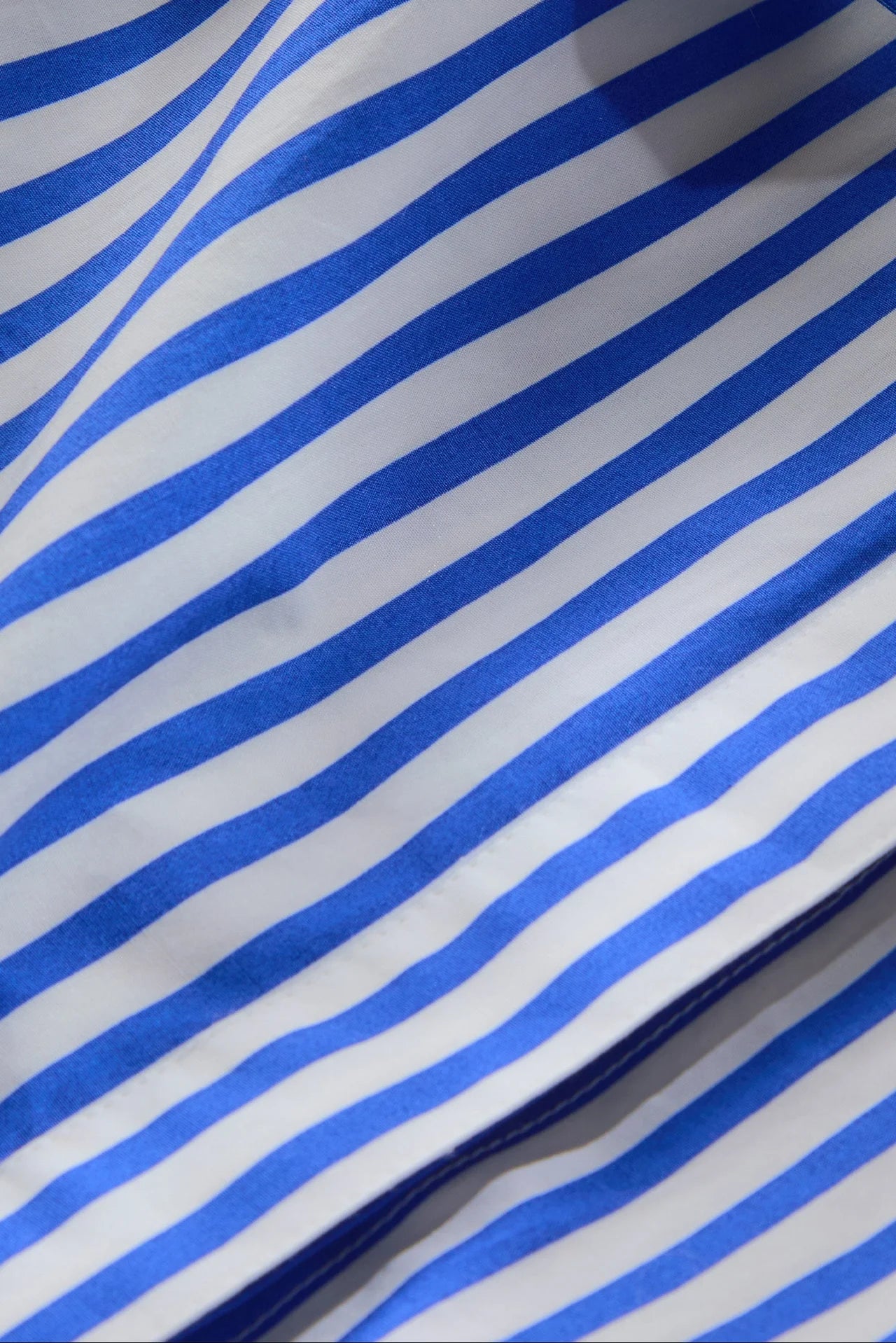 Close-up of blue and white striped fabric
