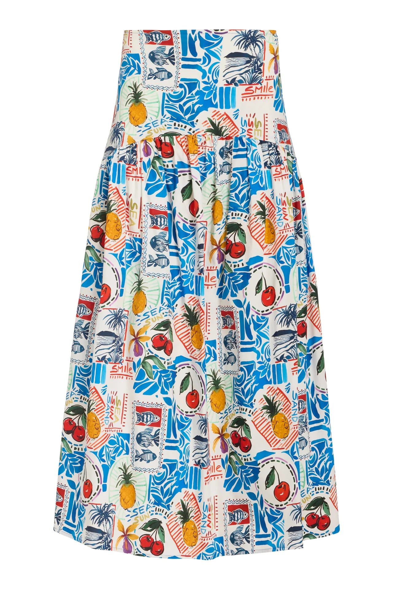Colorful skirt with tropical pattern on a white background