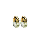 Gold and clear hoop earrings on a white background
