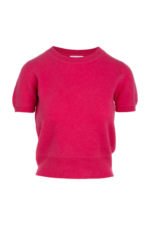 Cashmere Short Sleeve Cropped Pullover - Hot Pink