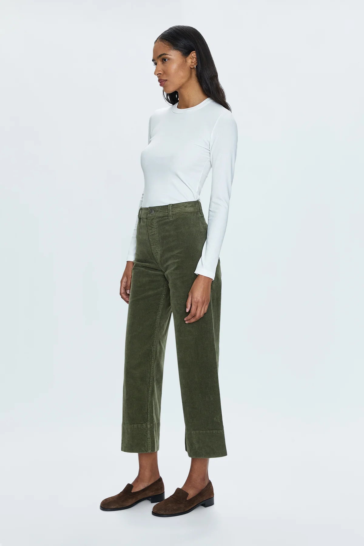 Pistola Dark Green Velvet Cropped Wide Leg Pant