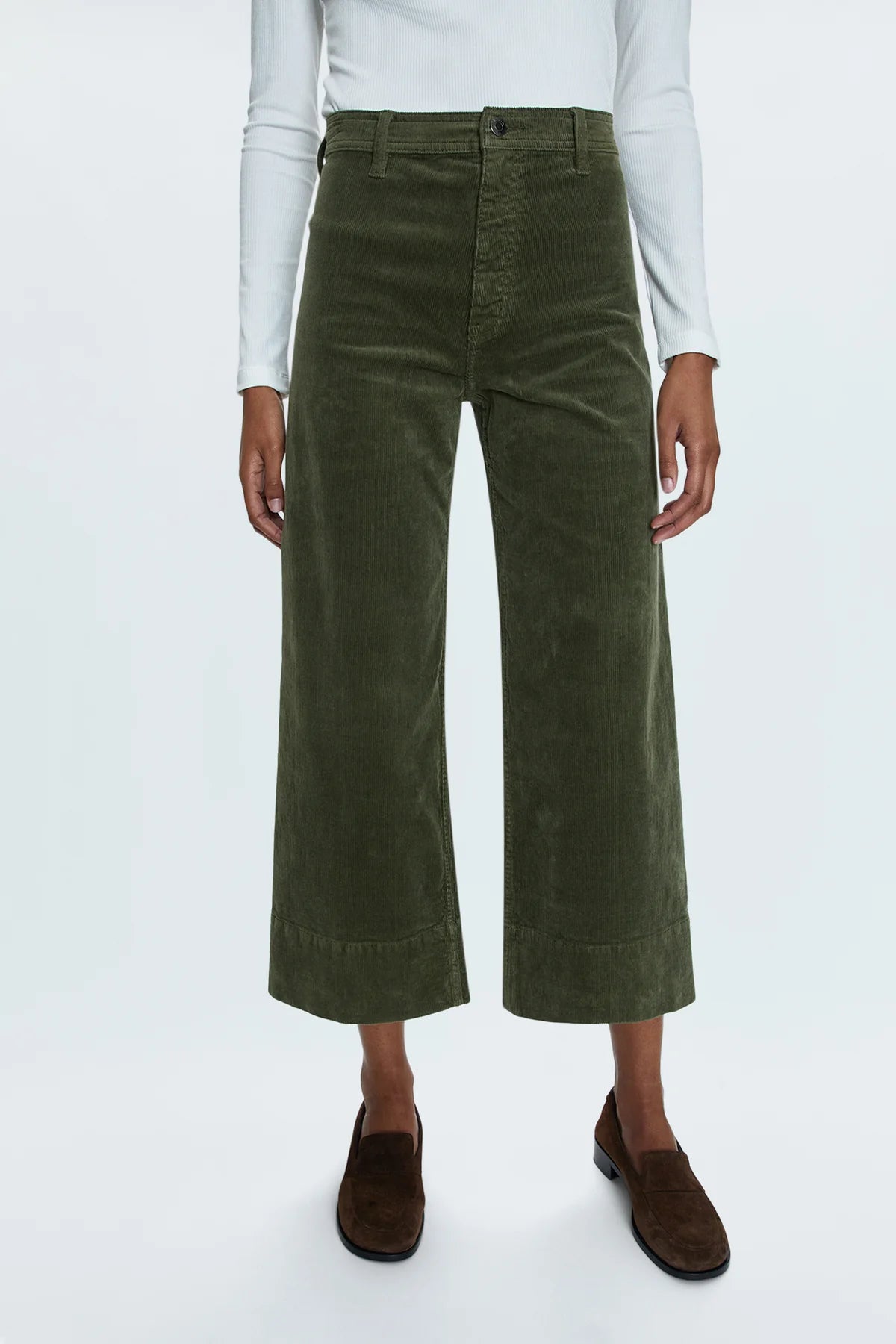 Pistola Dark Green Velvet Cropped Wide Leg Pant