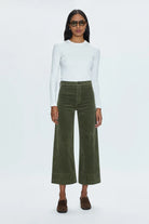 Pistola Dark Green Velvet Cropped Wide Leg Pant