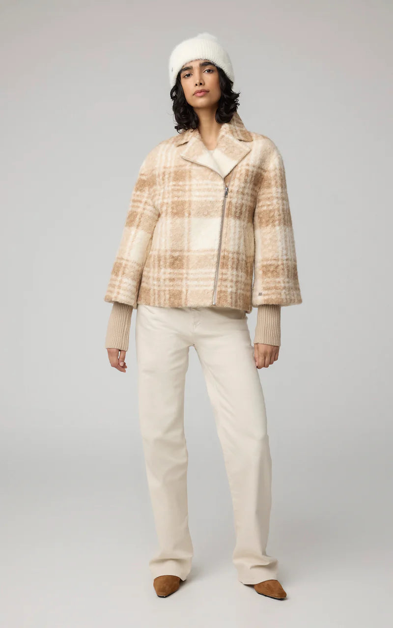 soia & kyo beige tan plaid wool jacket