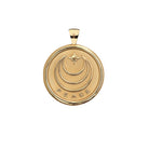 Gold pendant with 'PEACE' engraving on a white background