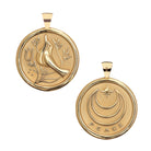 Two gold pendants on a white background