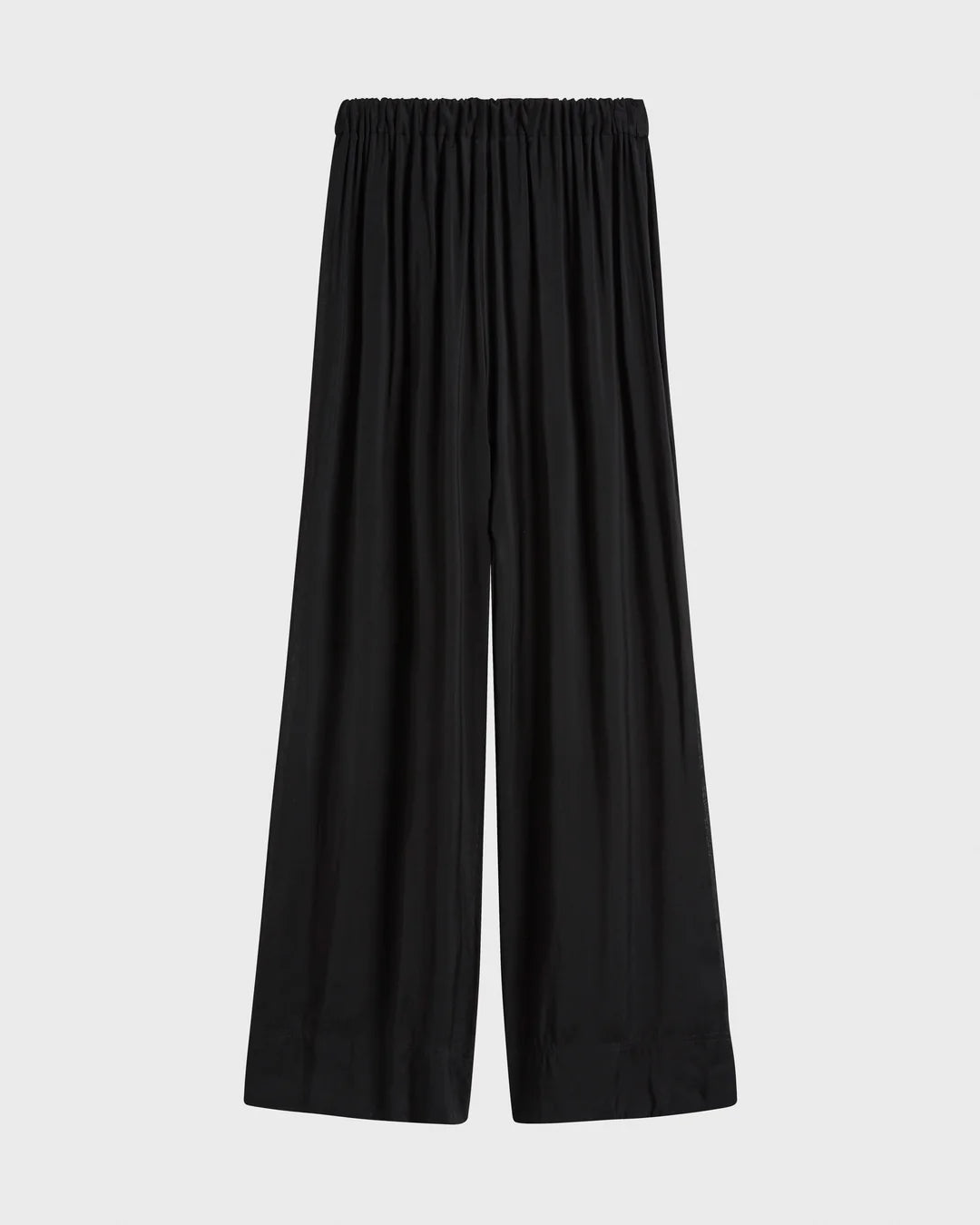 Black wide-leg pants on a light gray background