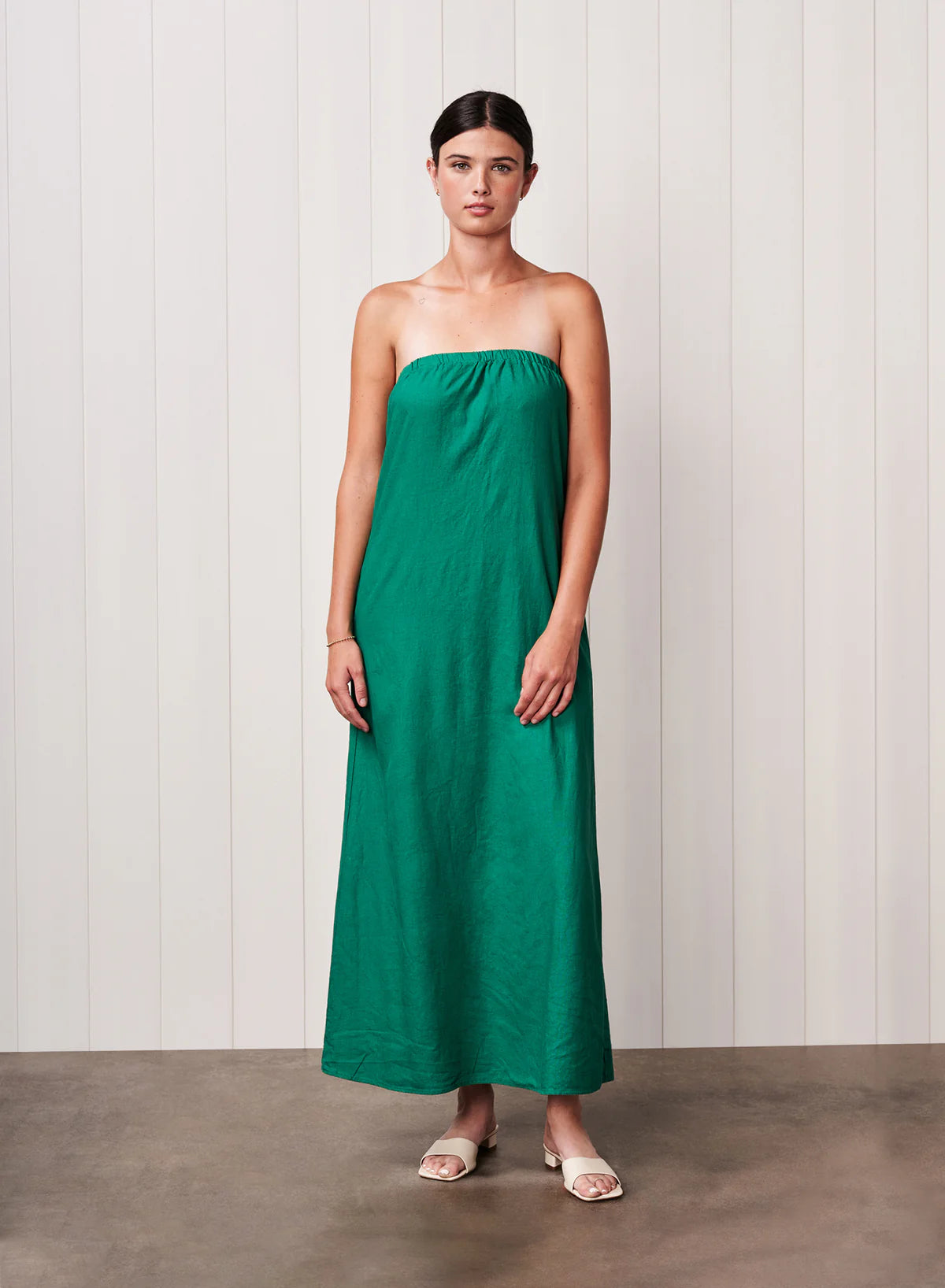 Linen Column Maxi Dress in Campus Green – Threads - Main Image
