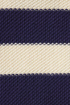 Close-up of a fabric with blue and white stripes