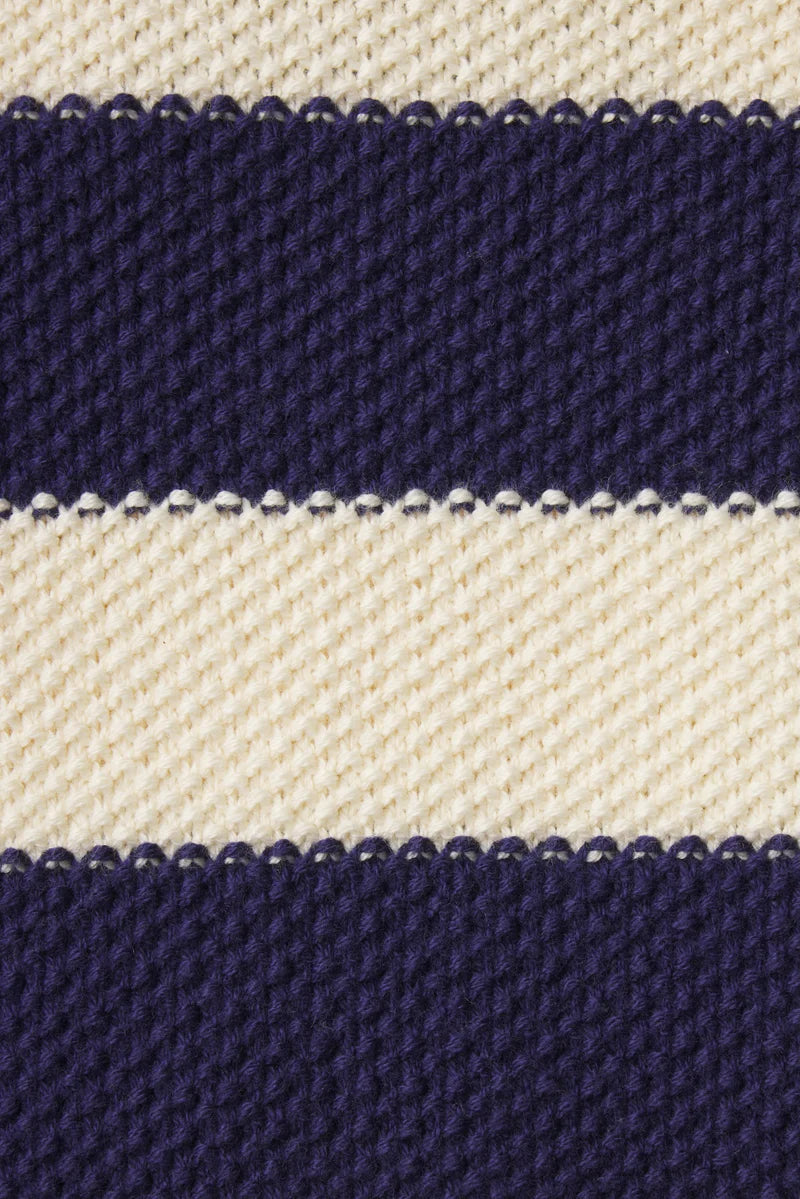 Close-up of a fabric with blue and white stripes