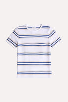 White t-shirt with blue stripes on a white background