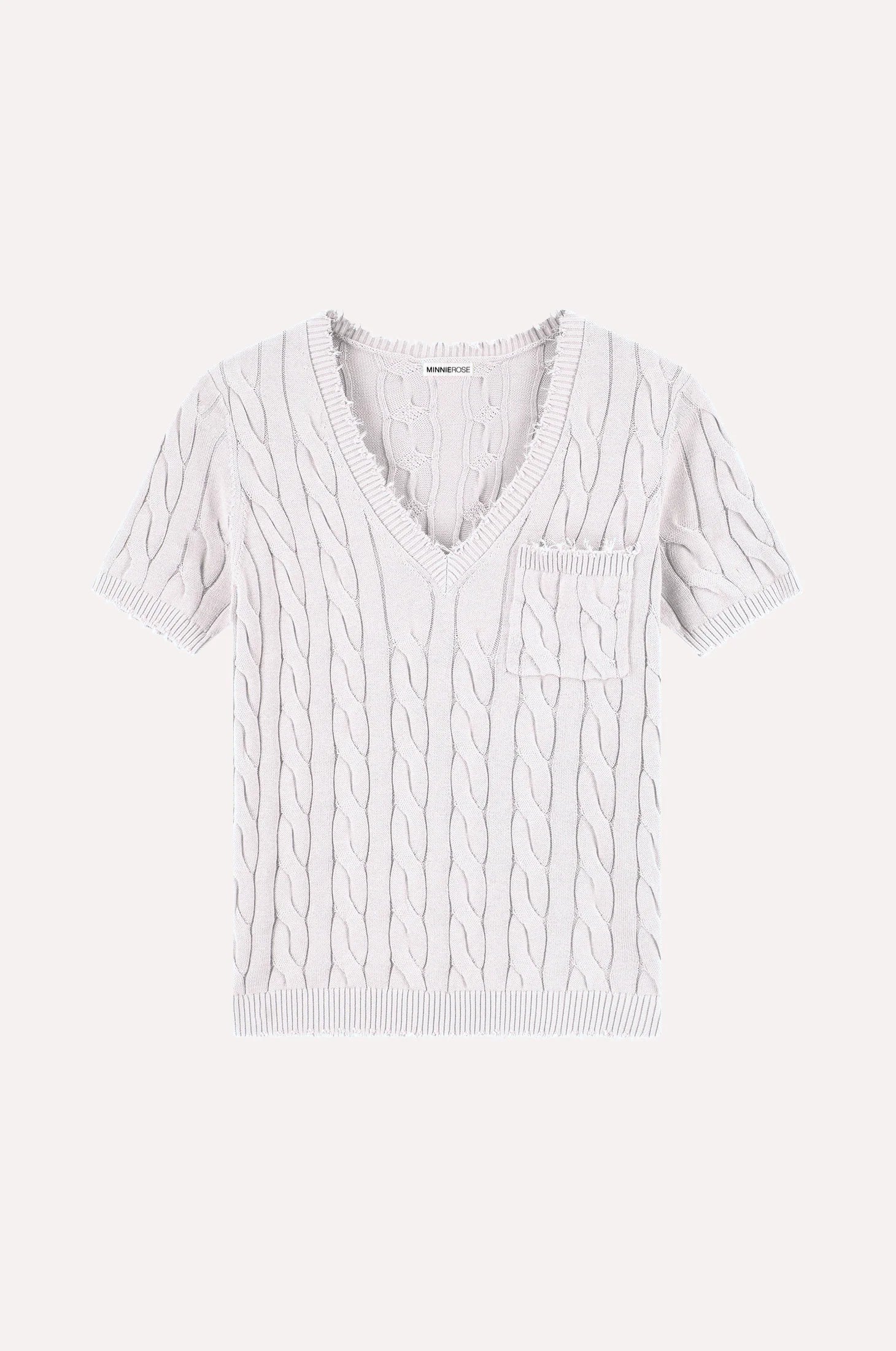 White ribbed knit v-neck sweater on a white background