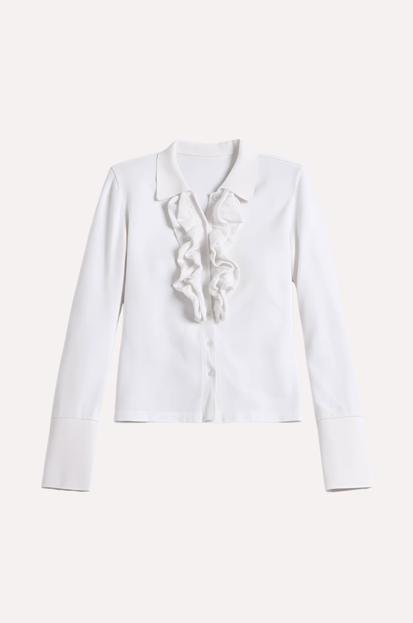 White blouse with ruffled collar on a white background