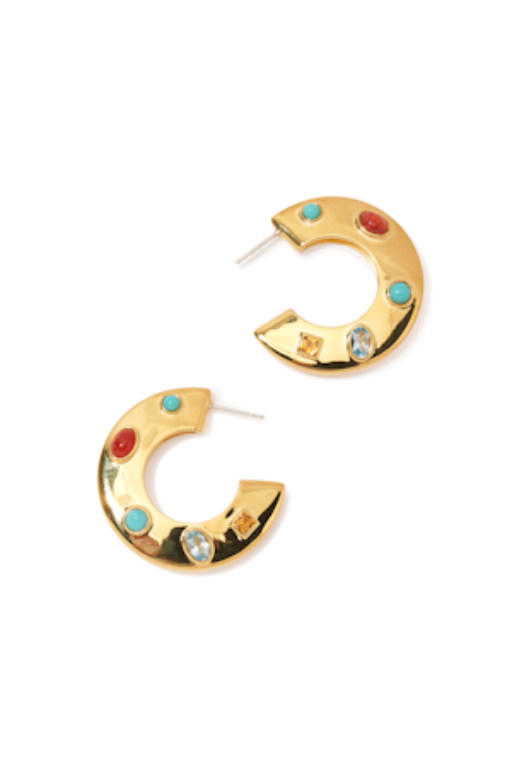 Saucer Hoops in Dotted Stone Gold
