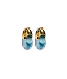 Pair of earrings with gold tops and blue下半部分 on a white background