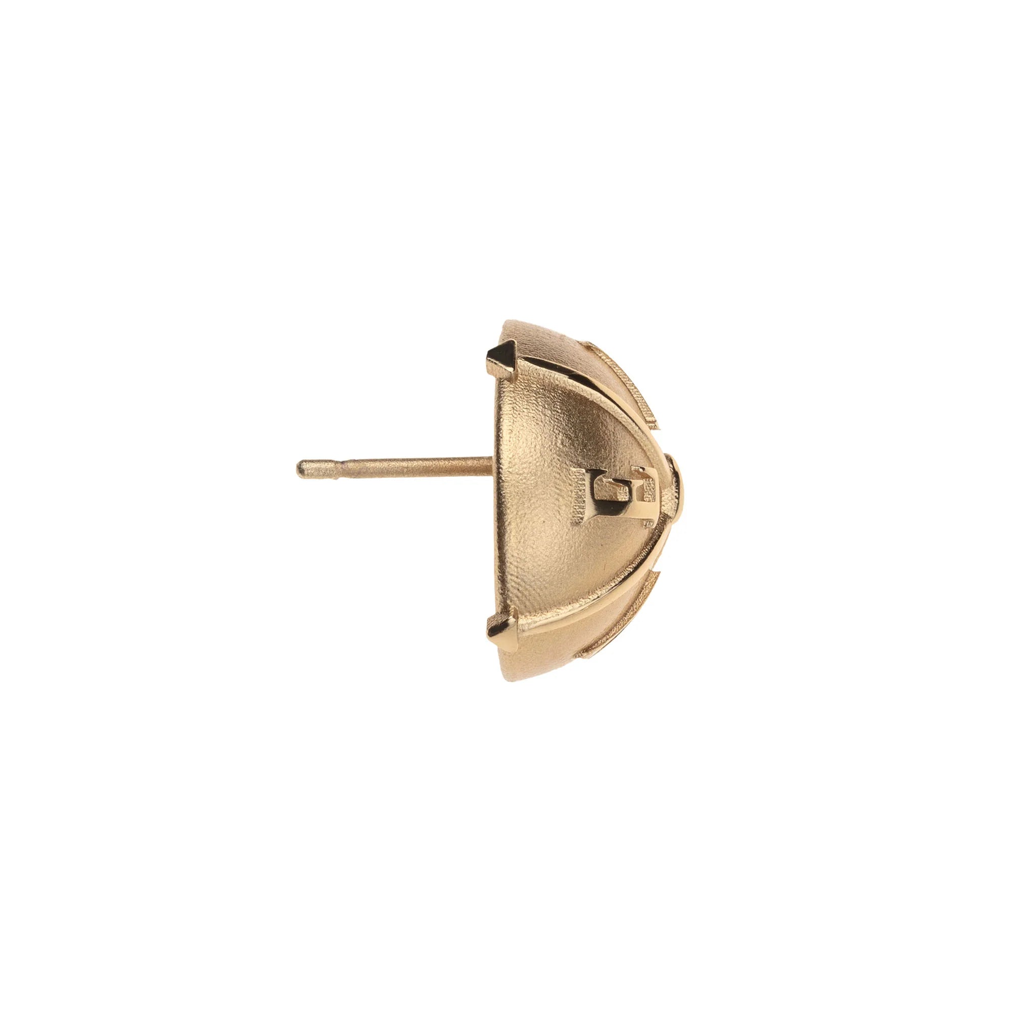 A single gold dome stud earring shown from a side profile view, featuring a textured dome surface and a straight post, set against a plain white background.