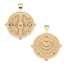 Two gold pendants with butterfly design and 'Forever Sisters Love' engraving on a white background