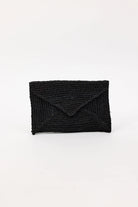 Black woven clutch on a white background