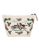 Beige pouch with horse and floral design on a white background