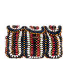 Multicolored beaded clutch bag on a white background