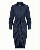 Navy blue shirt dress on a white background