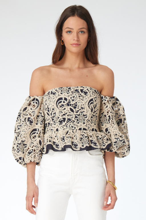 Cora Top - Blue Paisley Embroidery