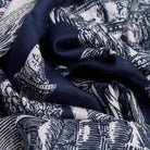 Close-up of navy and white patterned fabric