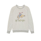 Gray sweatshirt with a colorful graphic of a person riding a horse on a white background
