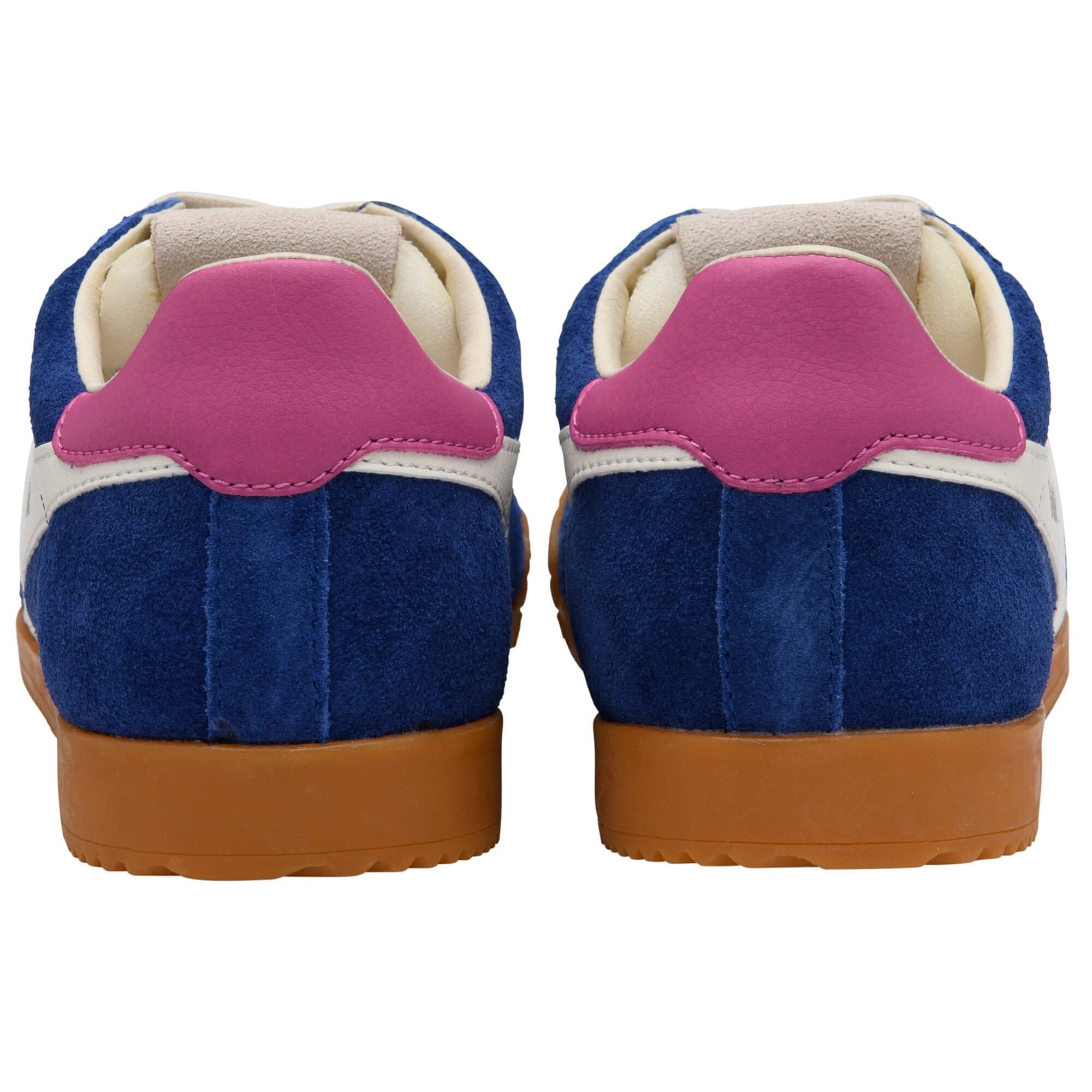 Pair of blue and pink children's shoes on a white background