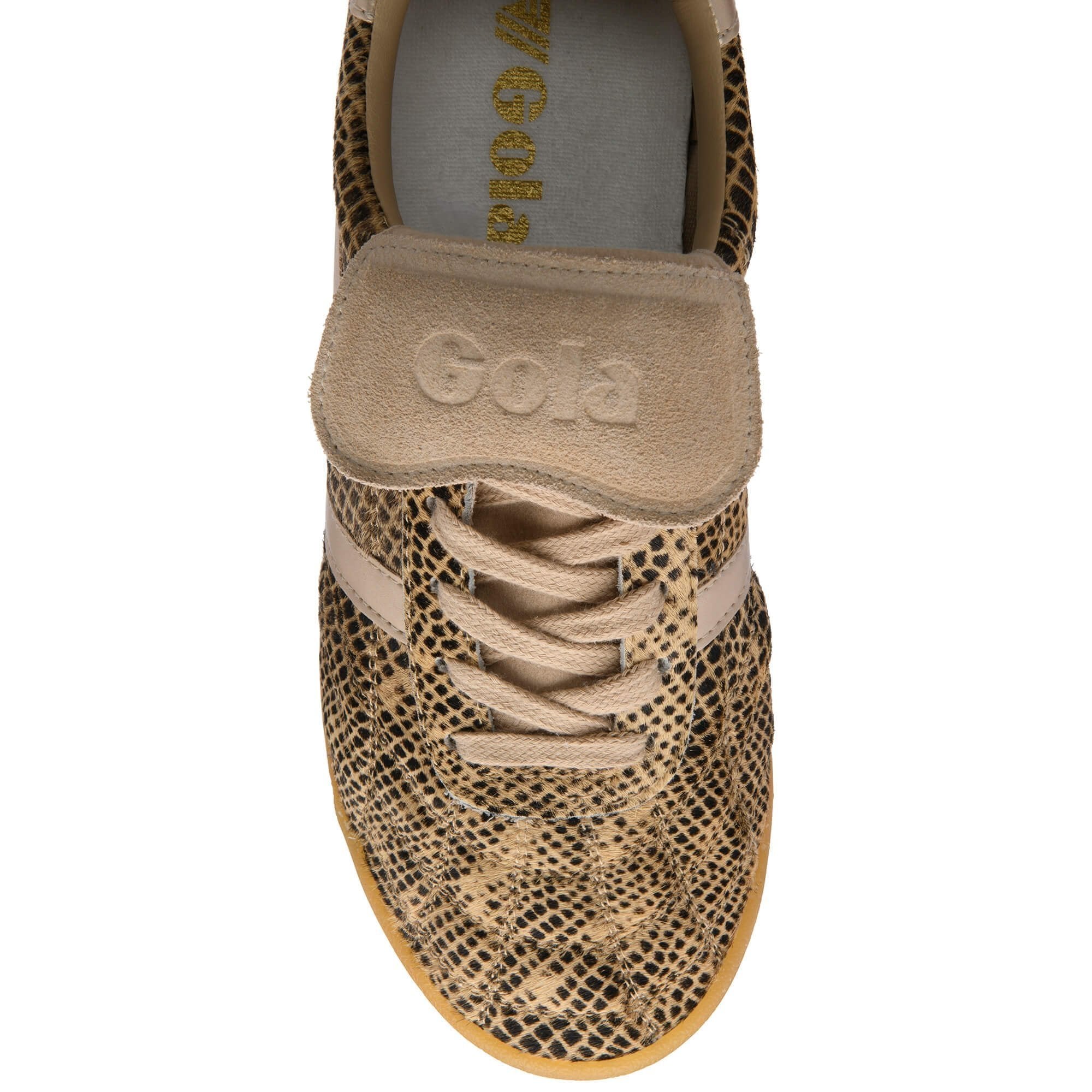 Snake print shoe with 'Gola' branding on a white background