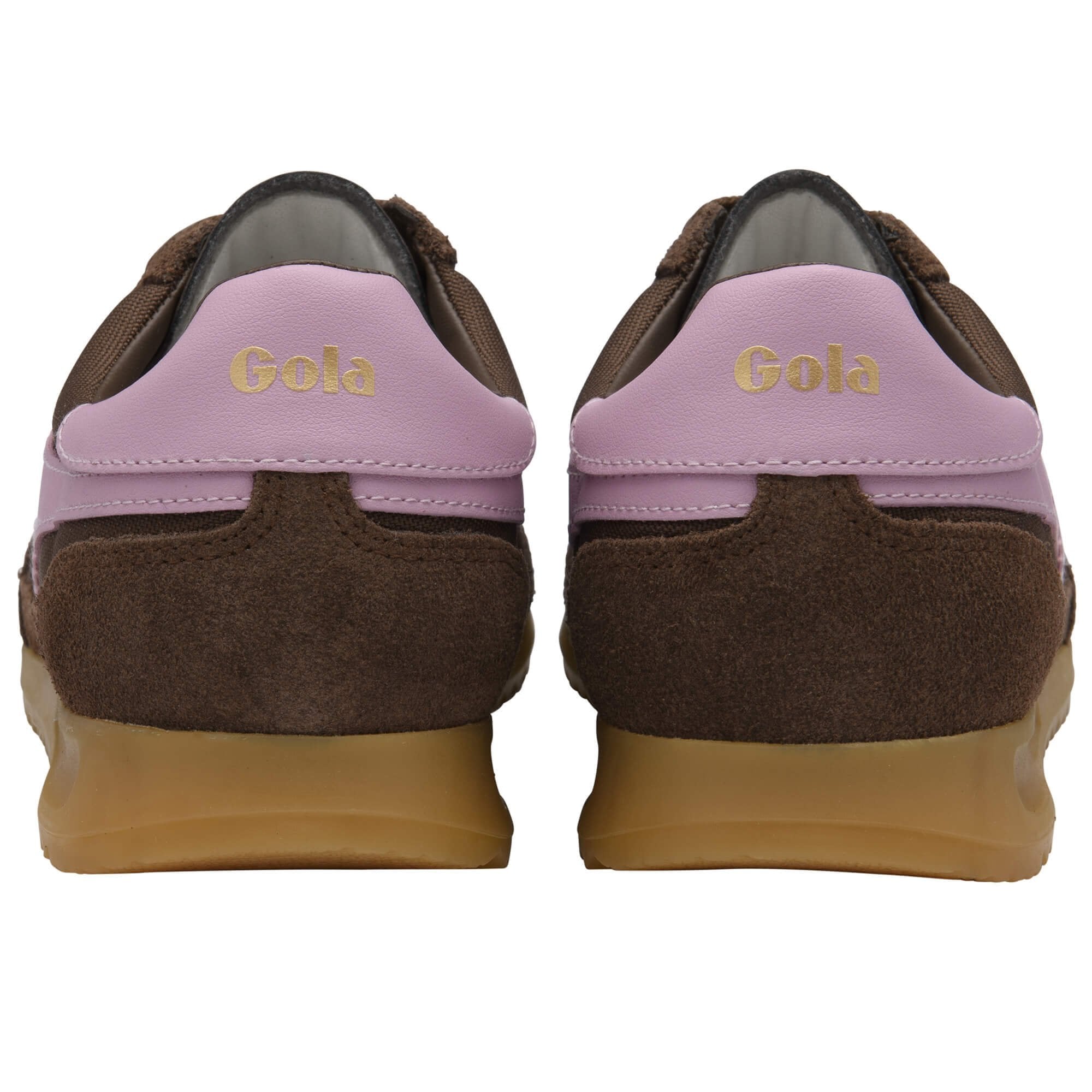 Brown and pink Gola shoes on a white background