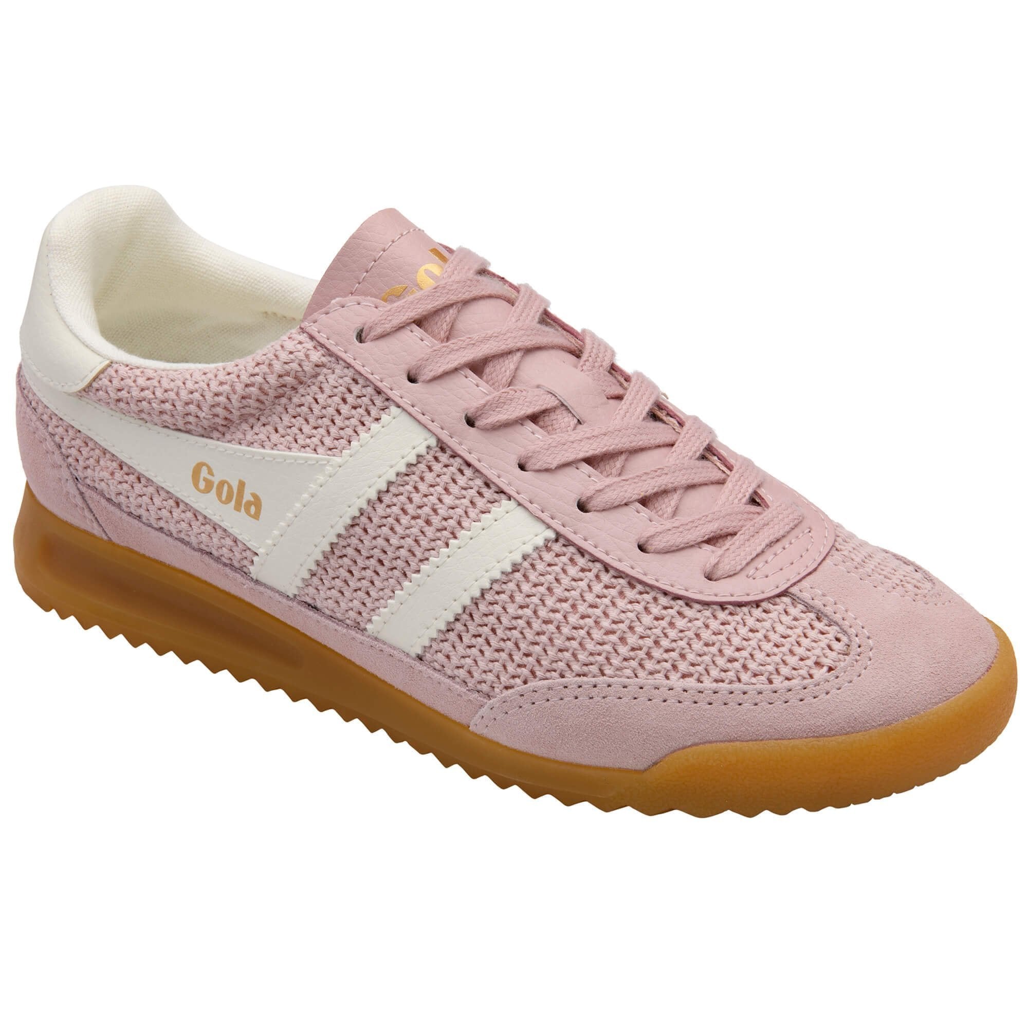 Pair of Pink Gola sneakers shown from the back on a white background