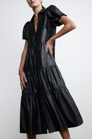 Havana Vegan Leather Dress- Black Onyx