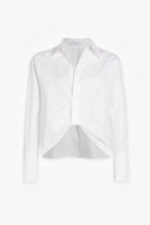 White blouse with a unique front design on a white background