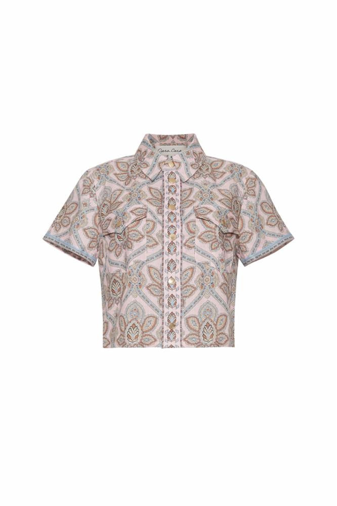 Short-sleeve shirt with a pattern on a white background