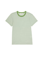 Green and white striped t-shirt on a white background