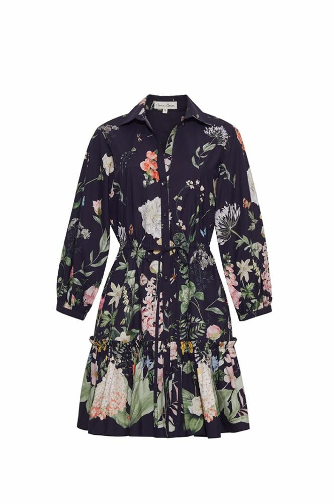 Floral dress with long sleeves on a white background